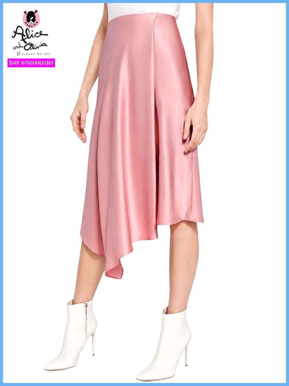 Alice + Olivia Jayla Rose Pink Asymmetrical Satin Slip Wrap Cocktail Midi Skirt